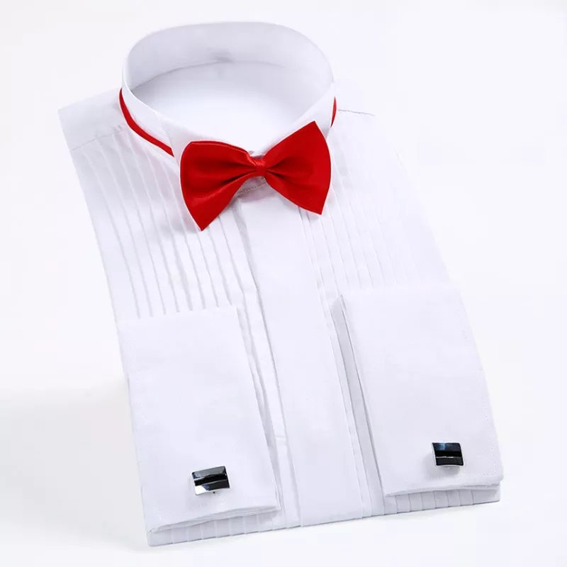 Men&s French Cuff Tuxedo Shirt Solid Color Wing Tip Collar Shirt Men Long Sleeve Dress Shirts Formal Wedding Bridegroom Shir